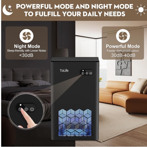 ToLife TZ-C2 Dehumidifiers (950 sq.ft) , 95oz.Tank, 7 Colors LED Light, NIB - Picture 7 of 16